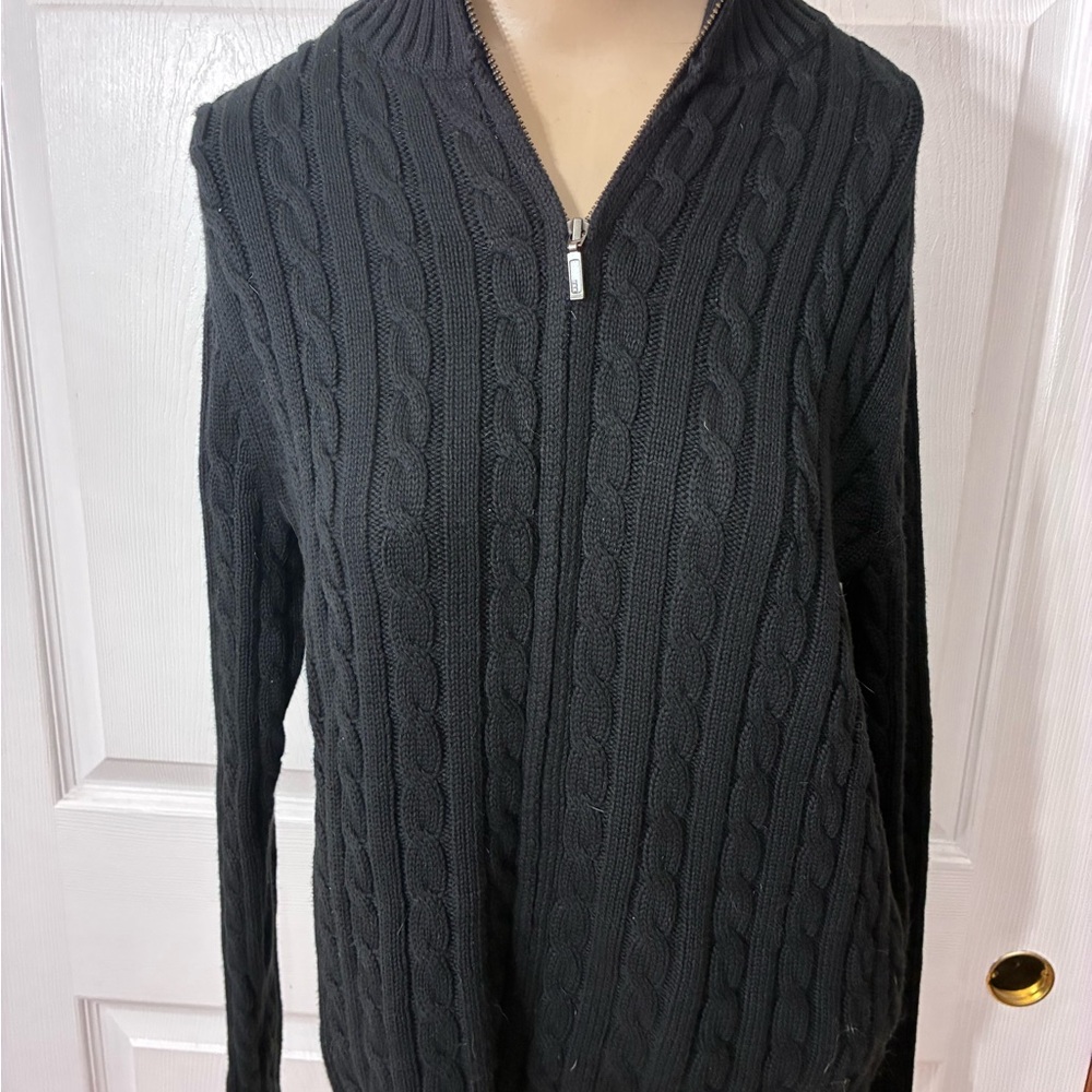 Black L.L. Bean Cable Knit Zip-Up Sweater